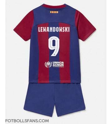Barcelona Robert Lewandowski #9 Replika Hemmatröja Barn 2023-24 Kortärmad (+ Korta byxor)